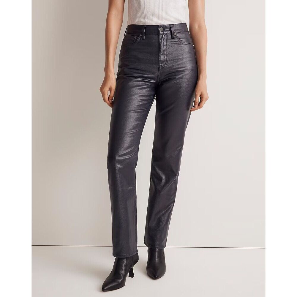 MADEWELL The '90s Straight Jean 33 Midnight Blue Foil High Rise Shiny Pant B41